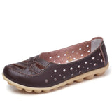 Genuine Leather Shoes Women Flats Spring Soft Slip-On Loafers 2019 New Arrival Cut-Outs Flat Peas Non-Slip Shoes