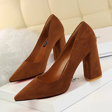 Breakj Simple Thick Heel High Heel Suede Shallow Pointed Professional OL Show Thin Women's Shoes High Heels Single