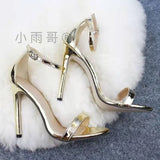 Breakj Women Gold Rhinestone Ankle Strap High Heels Sandals