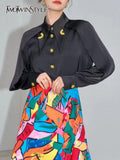 Casual Black Shirt For Women Lapel Long Sleeve Solid Minimalist Button Through Blouse Female Clothes Style New