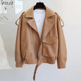 Autumn Winter New Soft Faux Leather Jacket Women Loose Moto Bike Coat Streetwear Female Brown PU Leather Jackets with