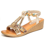 2022 Ladies Summer Sandals Classic Bohemian Open Toe Roman Sandals Rhinestone Fashion Trend Platform Wedge