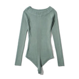 Women Sexy Off Shoulder Knitted Bodysuit 2021 Solid Long Sleeve Bodycon Jumpsuit Streetwear Casual Slash Neck