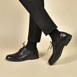 Men's Leather Shoes 2024 Autumn And Winter Round Head Lace Single Shoes Black Head Cowhide Business Dress Shoes Professional Flat-Soled Men's