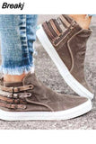 Canvas Shoes 2023 Autumn High Top Belt Buckle Women Casual Loafers Flats Plus Size Zipper Denim Women Shoes Zapatos