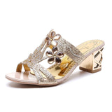 Female 2023 New Thick Heel Open Toe Women's Shoes Hollow Out Diamond Wear High Heel Cool
