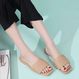 Indoor Slippers Fashion Braided Design Comfortable Square Head Open-toe Vacation Beach Flat Sandals Casual Flip