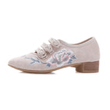Breakj Grain Sole, Pointed Shoes Single Square Heel Fashionable Low Heel Embroidered Cloth Shoes, Retro Plate Buckle Embroidered Cloth Shoes Women's