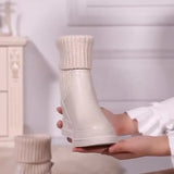Leather Heightened With Plush Thread Short Boots Flat-Soled Martin Boots Thin Boots With Drill In The Middle Of The Thick