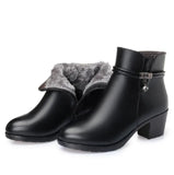2021 NEW Fashion Soft Leather Women Ankle Boots High Heels Zipper Shoes Warm Fur Winter Boots for Women Plus Size