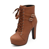 Breakj Cross-Tie Martin Boots Boots High Heel Women's Shoes Waterproof Belt Buckle Low-Spring Women's