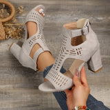 Thick Heel Fish Mouth Hollow Out After Hollow Out Fashion Outside Banquet Hook Buckle After Zipper Fashion High Heel Thick Heel