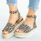 2024 New Large-Size Sandals Sell Well In Summer Leopard Print Hemp Rope Soles Women's Casual