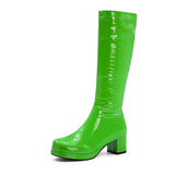 Women Patent Leather Boots 2021 Autumn Winter High Heel Platform Mid Calf Boots For Women Colorful Fashion Light PU
