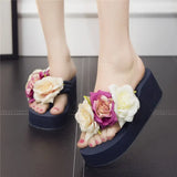 Slippers Summer Flip Flop Flowers decoration Female Flip flops High heels EVA Flip flops Bohemia Beach Slippers