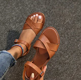 Large Flat-Soled Sandals For Women In Summer, The New Round-Headed Open-Toed One-Word Buckle Wears A Size 43
