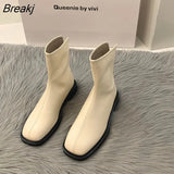 New Square Toe Women Ankle Boots Fashion Back Zipper Ladies Casual Short Boots Flats Heel