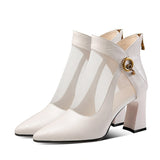 Breakj Buckle Tip Mesh Gauze Sandals 2023 Sexy Hollow Out V Mouth Women's Shoes High Heel Thick Heel Female