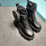 Fashion Women Ankle Boots Autumn Lace Up High Quality Leather Boot Anti-slip Wear-resistant Comfortable Women Ankle