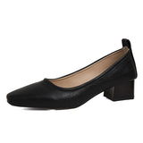 Spring And Summer New Style Small Heels Simple Ladylike Soft Leather Non-Sharpening Tiptoe Single Shoes Short