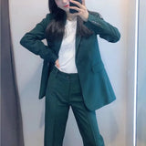 New Spring Women Bright Line Decoration Green Casual Suit Pants Office Lady Loose Trousers