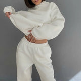 Elegant Solid Sets For Women Warm Hoodie Sweatshirts And Long Pant Fashion Two Piece Sets