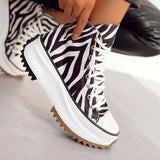 Women Platform Canvas Sneakers Lace-Up High Top Female Casual Shoes Fashion Zebra Pattern Lace Up Lady Sports