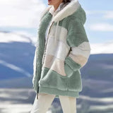 Coat New Plush Warm Fashion Patchwork Zipper Pocket Hooded Jacket Female Long Sleeve Plus Size Parka Outerwear