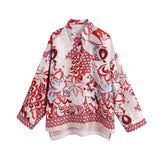 Chic Peahen Print Women Sets 2021za Summer Fashion Ladies Loose Satin Boho Suits Girls Chic Shirts