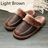 Leather Slippers Winter PU Leather Slippers Warm Indoor Slipper Soft Waterproof Home House Shoes Men Warm Leather