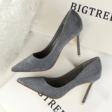 Breakj Korean Version Of Fashion Simple Thin With High Heel Shallow Pointed Suede Sexy Thin Professional OL Women's Singles