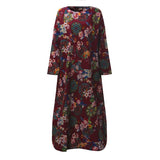 ZANZEA 2022 Vintage Floral Print Dresses Women's Maxi Dress Sleeve Linen Vestidos Kaftan Robe Woman