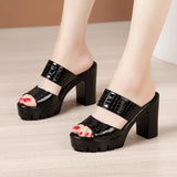 Sandals And Slippers Women's Summer 2023 New Waterproof Table Thick Soles Thick Heel Slippers Large Size Lacquered Leather