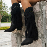 Breakj And Winter New Sharp Tips Sui Knight Boots Coarse And High-Heeling Long Boots Rivet V Mouth High-Bush Martin Boots