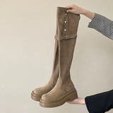 Breakj Buckle Thin Boots Women Autumn And Winter New Thick And Long Boots Two Handsome Casual Knight