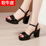 With High-Heeled Sandals 2023 Summer New Thick-Soled Waterproof Platform Large-Size Fashion Open-Toe