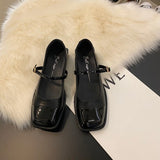 Breakj New Rough Heel Love Small Leather Shoes Women's Shoes New Spring French Niche Mary Jane Black Square Head Single