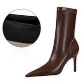 Shoes Pu Leather Boots Women Ankle Boots Sexy High-heel Boots Autumn Winter Shoes Short Boots Plus Size 43 Women
