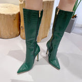 High-Heeled Boots 2024 Spring Style Boots Children's Simple Pointy Stone Pattern Fine Heel Women's