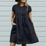 ZANZEA Women Elegant Dress Casual Loose Holiday Robe Summer Short Sleeve O Neck Solid Sundres Female Solid Vestidos