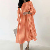 Stylish Check Dress Women's Autumn Dress 2022 ZANZEA Casual Puff Sleeve Midi Vestidos Female O Neck Robe