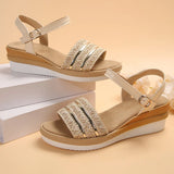 Breakj Wedge Sandals Women 2024 Summer New Platform One-Line Buckle To Wear Roman Beach