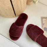 Slippers Wool Slippers Indoor Home Autumn And Winter Short Plush Flat Bottom Open Drag A Large Size