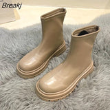 Winter Shoes Design Women Ankle Boots Fashion Thick Sole Non Slip Flats Ladies Back Zippers Elegant Short