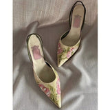 Breakj Embroidery Pointed Heel Heels 2023 New Summer Chinese Mouth Shallow Female Head