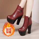 Tiangao 15Cm Catwalk Martin Boots Autumn And Winter Velvet Thickened Waterproof Table Thick Heels High Heels Medium-Sized Short