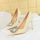 Breakj Fashion Banquet High-Heeled Shoes Women's Shoes Fine Heel Ultra High Heel Shallow Mouth Pointed Water Diamond Buckle Single Shoes
