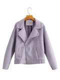 New Autumn Women Faux Leather Jacket Casual BF Loose Soft Pu Motorcycle Punk Leather Coat Female Zipper Rivet