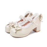Girls Sweet Lolita Ruffles Bowknot Lace Bridal Wedding Shoes Women High Heel Bordered Princess Dress Men Pink Plus Size