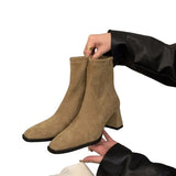 Breakj Short Boots 2024 New Autumn French Small Ankle Boots After Zipper Rough And Velvet Face Thin Martin
